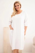 Sukienka damska Plus Size wiskozowa z kieszeniami krótki rękaw biała