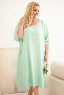 Sukienka damska Plus Size wiskozowa z kieszeniami krótki rękaw ciemno miętowa