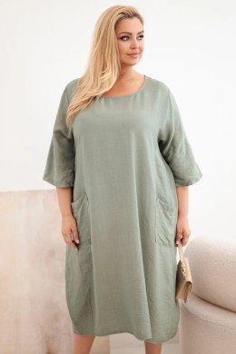Sukienka damska Plus Size wiskozowa z kieszeniami krótki rękaw khaki