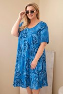 Sukienka damska wiskozowa Plus Size z krótkim rękawem i fasonem paisley chabrowa