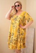 Sukienka damska wiskozowa Plus Size z krótkim rękawem i fasonem paisley musztardowa