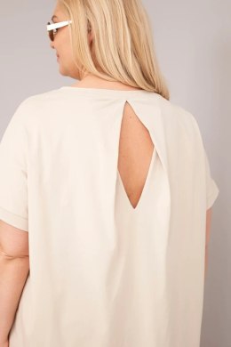 Bluzka damska Plus Size bawełniana z krótkim rękawem beżowa
