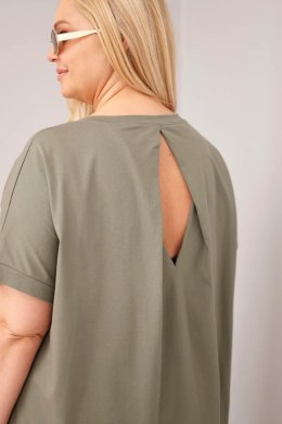 Bluzka damska Plus Size bawełniana z krótkim rękawem khaki