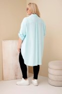Koszula damska Plus Size z wiskozy z haftem kwiatowym miętowa