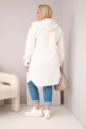 Płaszcz damski Plus Size z kapturem zapinany na guziki jasny beżowy