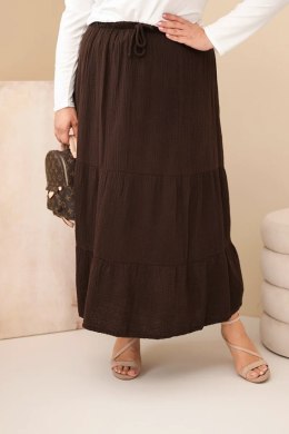 Spódnica damska Plus Size bawełniana muślinowa z falbaną i gumką brązowa