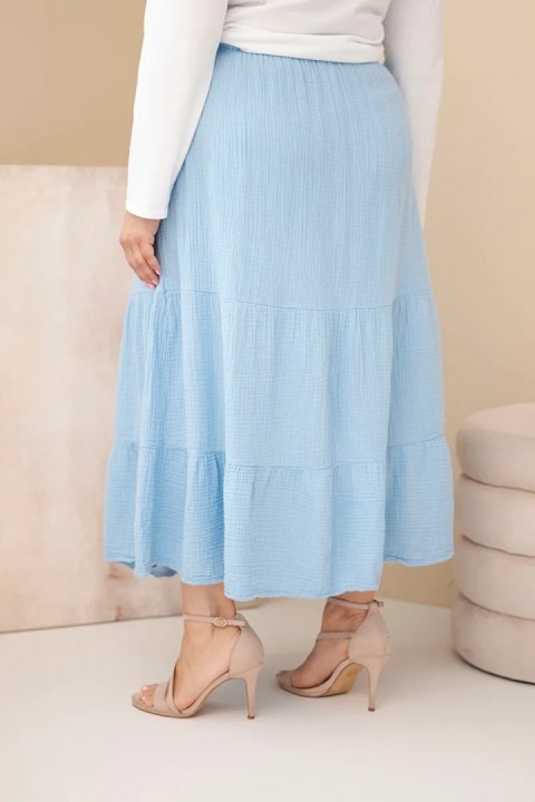 Spódnica damska Plus Size bawełniana muślinowa z falbaną i gumką niebieska