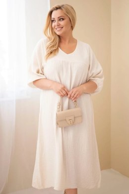Sukienka damska Plus Size bawełniana muślinowa z dekoltem V beżowa