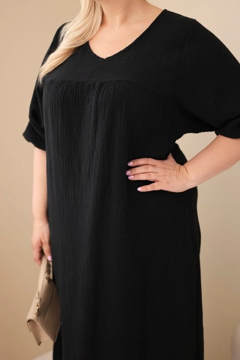 Sukienka damska Plus Size bawełniana muślinowa z dekoltem V czarna