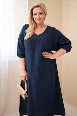 Sukienka damska Plus Size bawełniana muślinowa z dekoltem V granatowa