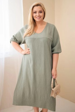 Sukienka damska Plus Size bawełniana muślinowa z dekoltem V khaki