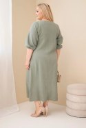 Sukienka damska Plus Size bawełniana muślinowa z dekoltem V khaki