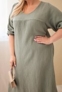 Sukienka damska Plus Size bawełniana muślinowa z dekoltem V khaki
