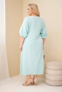 Sukienka damska Plus Size bawełniana muślinowa z dekoltem V miętowa
