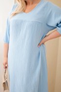 Sukienka damska Plus Size bawełniana muślinowa z dekoltem V niebieska