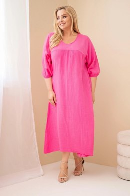 Sukienka damska Plus Size bawełniana muślinowa z dekoltem V różowa