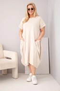Sukienka damska Plus Size bawełniana z kieszeniami beżowa