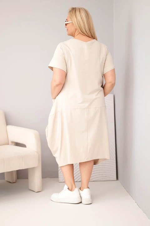 Sukienka damska Plus Size bawełniana z kieszeniami beżowa
