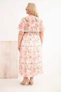 Sukienka damska Plus Size w kwiaty z wiązaniem ecru