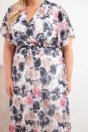 Sukienka damska Plus Size w kwiaty z wiązaniem grafitowa