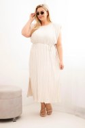 Sukienka damska Plus Size wiskozowa plisowana z wiązaniem beźowa