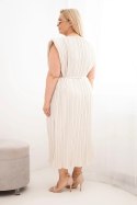 Sukienka damska Plus Size wiskozowa plisowana z wiązaniem beźowa