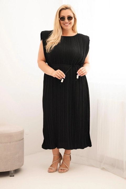 Sukienka damska Plus Size wiskozowa plisowana z wiązaniem czarna