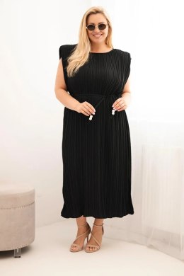 Sukienka damska Plus Size wiskozowa plisowana z wiązaniem czarna