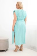 Sukienka damska Plus Size wiskozowa plisowana z wiązaniem miętowa