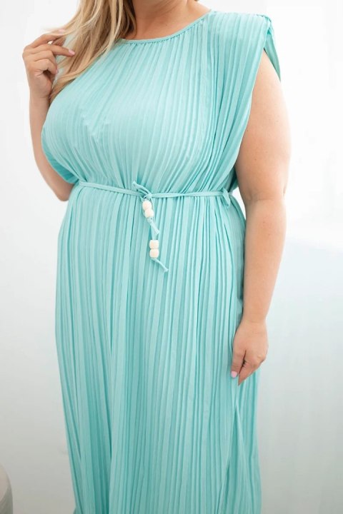 Sukienka damska Plus Size wiskozowa plisowana z wiązaniem miętowa