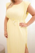 Sukienka damska Plus Size wiskozowa plisowana z wiązaniem żółta