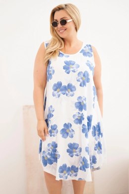 Sukienka damska Plus Size wiskozowa w kwiaty na ramiączkach biała