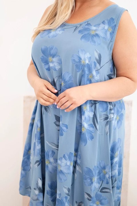 Sukienka damska Plus Size wiskozowa w kwiaty na ramiączkach jeansowa
