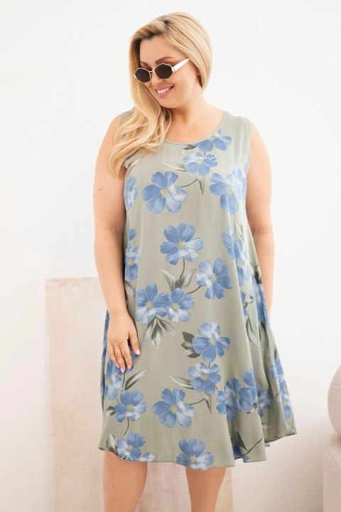 Sukienka damska Plus Size wiskozowa w kwiaty na ramiączkach khaki