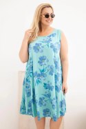 Sukienka damska Plus Size wiskozowa w kwiaty na ramiączkach miętowa