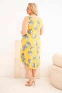 Sukienka damska Plus Size wiskozowa w kwiaty na ramiączkach musztardowa