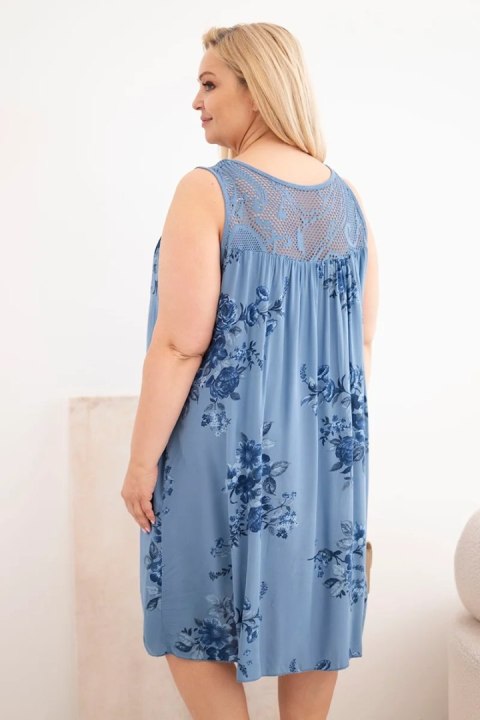 Sukienka damska Plus Size wiskozowa w kwiaty z koronkową górą jeansowa