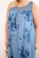 Sukienka damska Plus Size wiskozowa w kwiaty z koronkową górą jeansowa