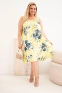 Sukienka damska Plus Size wiskozowa w kwiaty z koronkową górą żółta