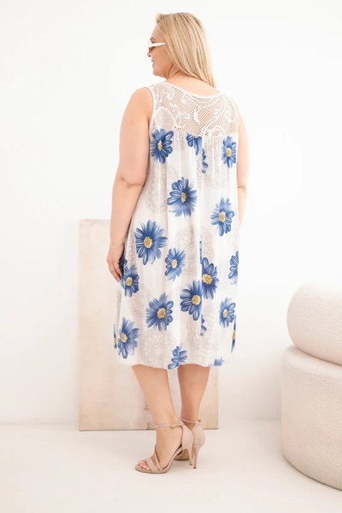 Sukienka damska Plus Size wiskozowa w kwiaty z koronkowym dekoltem beżowa