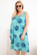 Sukienka damska Plus Size wiskozowa w kwiaty z koronkowym dekoltem miętowa