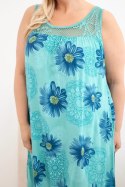 Sukienka damska Plus Size wiskozowa w kwiaty z koronkowym dekoltem miętowa