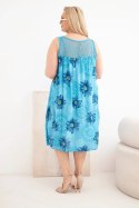 Sukienka damska Plus Size wiskozowa w kwiaty z koronkowym dekoltem turkusowa