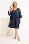 Sukienka damska Plus Size wiskozowa z ażurowym zdobieniem granatowa