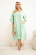 Sukienka damska Plus Size wiskozowa z kieszeniami krótki rękaw ciemno miętowa