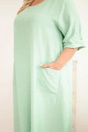 Sukienka damska Plus Size wiskozowa z kieszeniami krótki rękaw ciemno miętowa