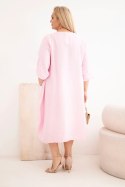 Sukienka damska Plus Size wiskozowa z kieszeniami krótki rękaw cukierkowy róż