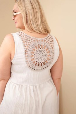 Sukienka damska Plus Size wiskozowa z koronką bez rękawów beżowa