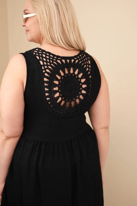 Sukienka damska Plus Size wiskozowa z koronką bez rękawów czarna