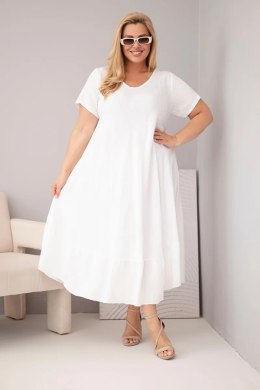 Sukienka damska plus size z krótkim rękawem i falbaną z lekkiej wiskozy biała
